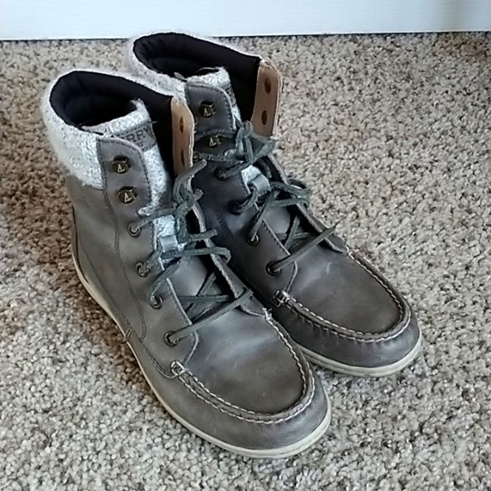 Sperry gray leather combat boots